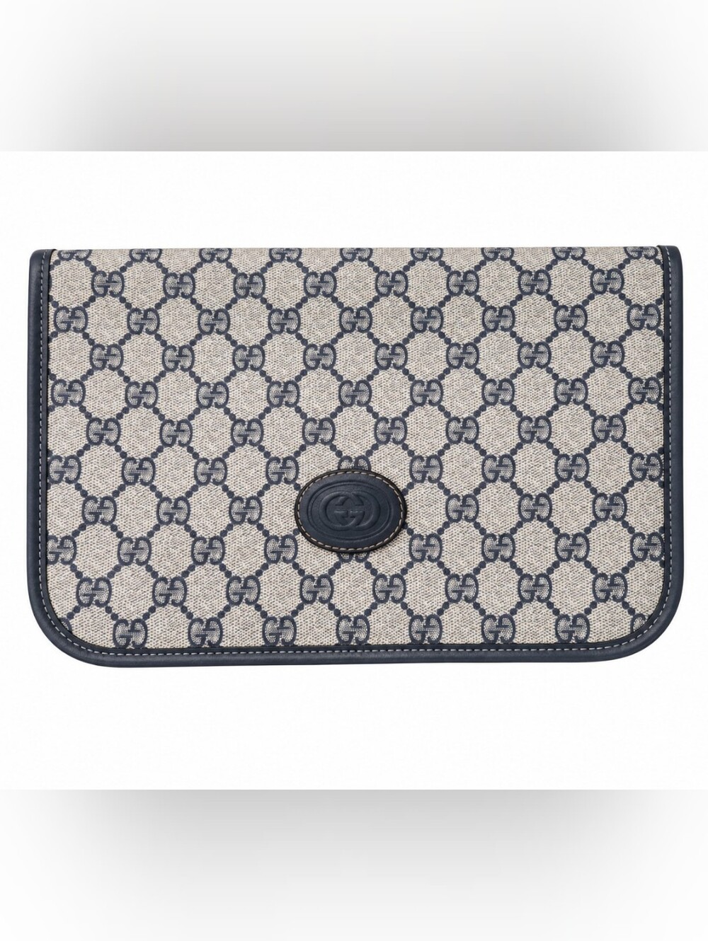 Gucci Beige GG Canvas Men’s Pouch with Navy Trim